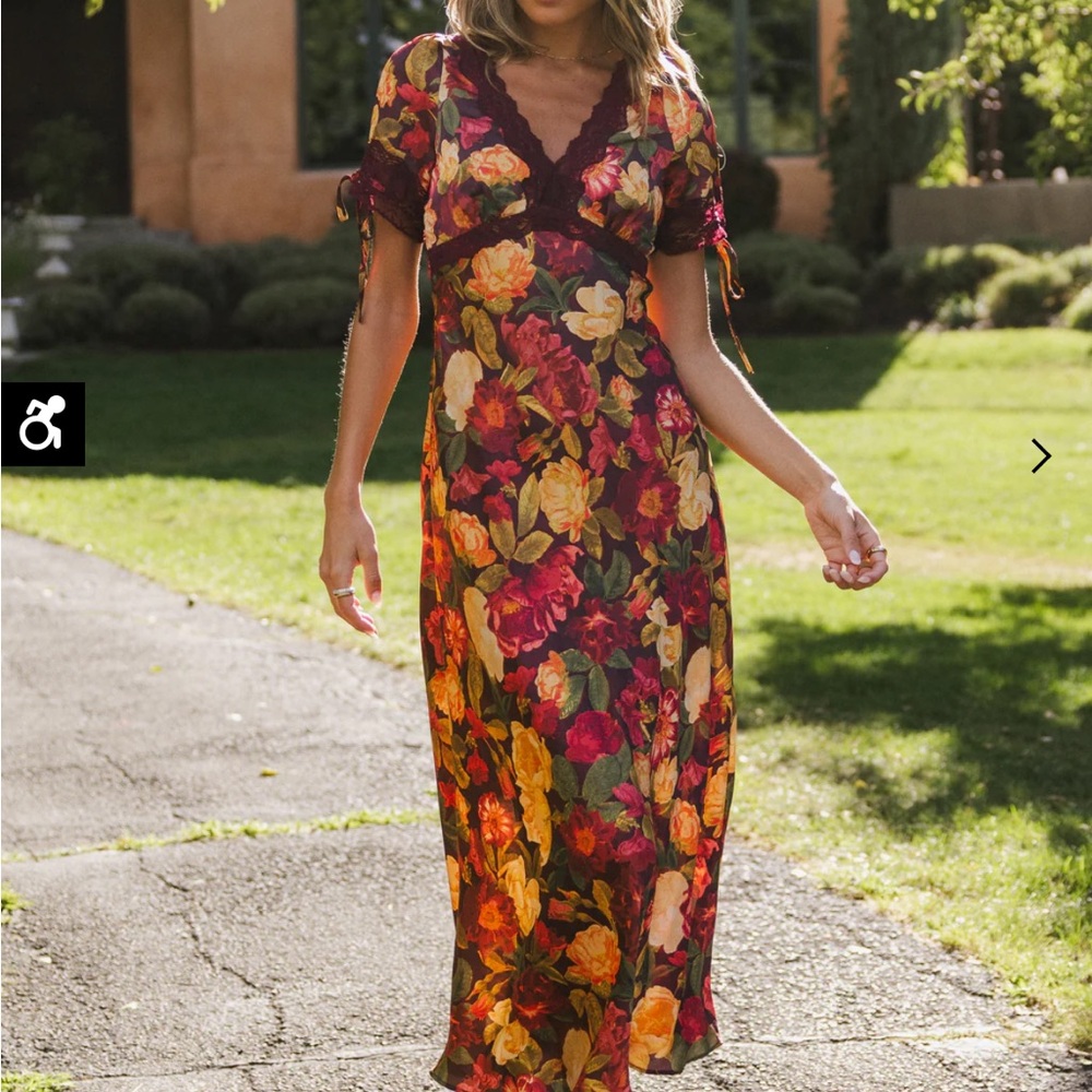 Bohme Floral Burgundy and Yellow Dress